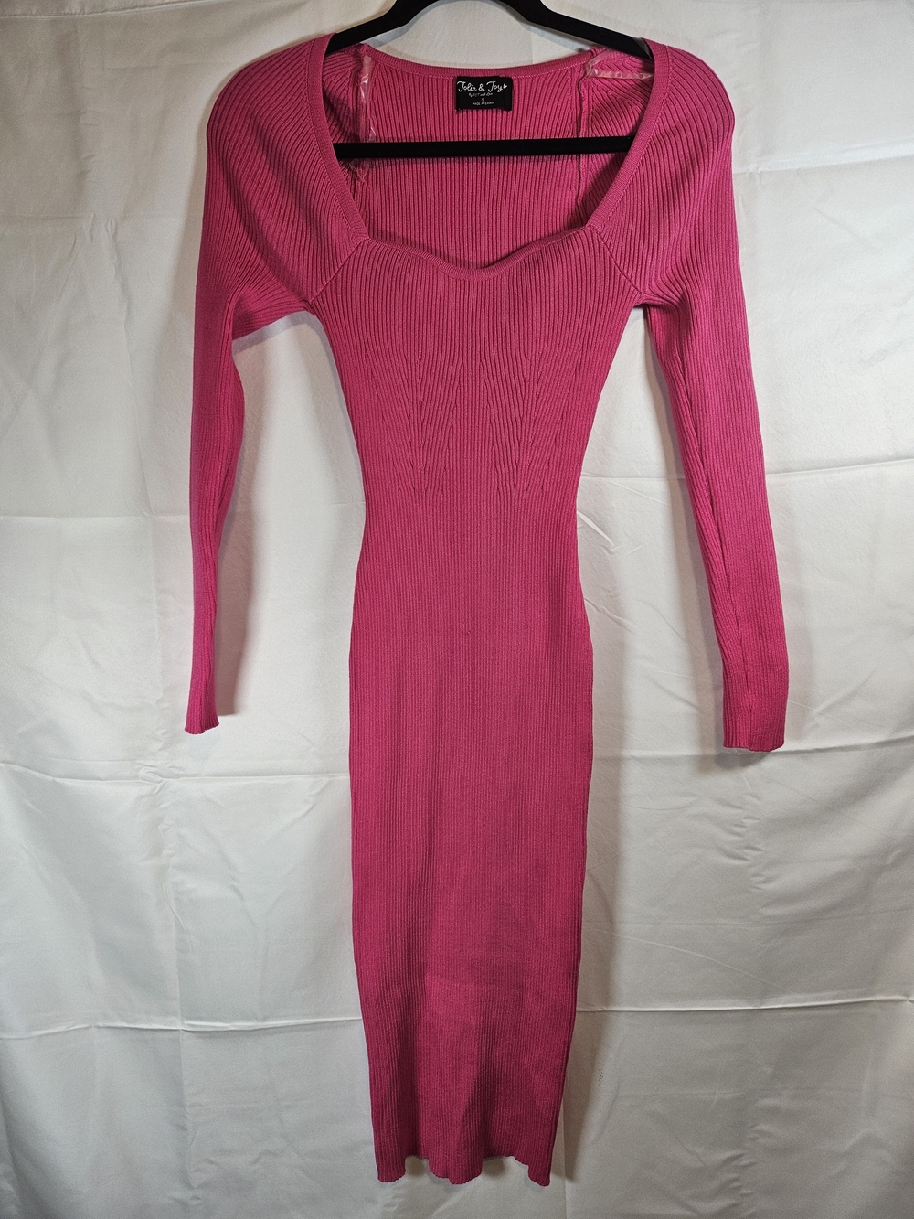 Pink Ribbed Long-Sleeve Midi Dress Romantic Date Sexy Bodycon Cocktail Party